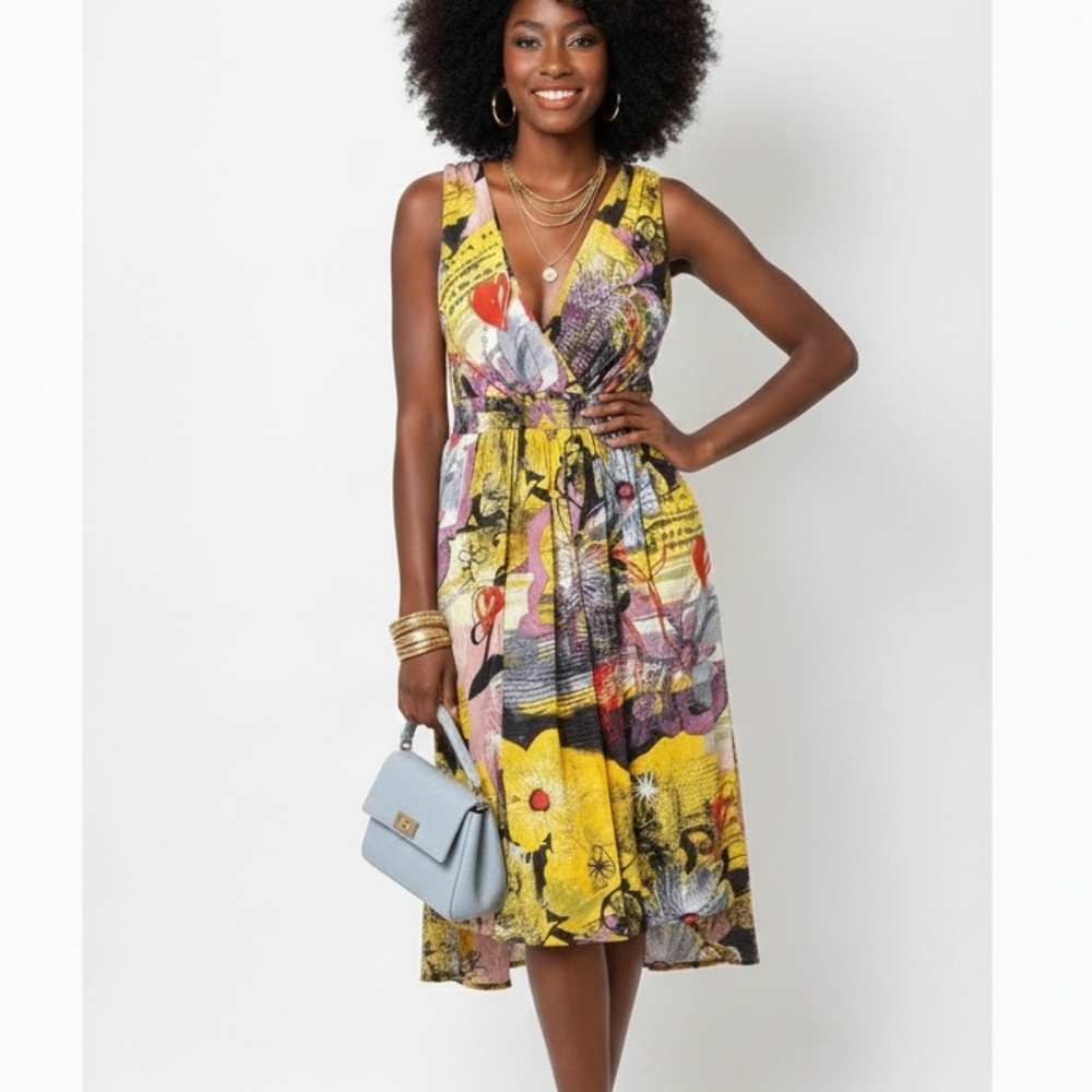 ESPECIALLY FOR YOU by JAMSWORLD womens 3 floral V neck smocked waist dress